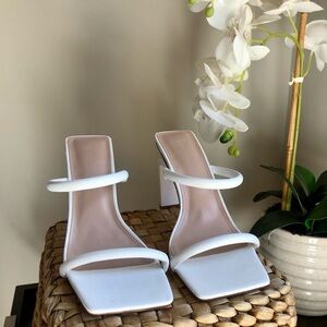 Forever 21 White Double-Strap Square-Toe Block Heels